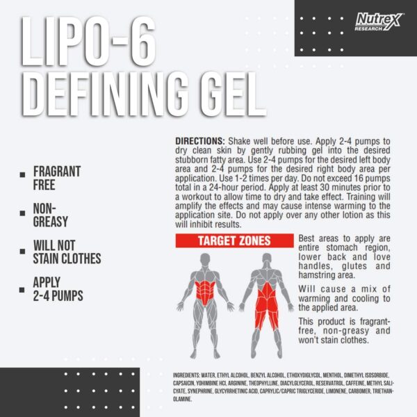 Nutrex Lipo 6 Defining Gel - 120 ml TopiSorb™ Technology increased thermogenesis - Image 2