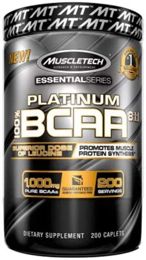 MuscleTech Platinum BCAA 8:1:1, 200 Caplets, 1000mg of Pure BCAAs.