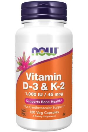 Now Foods, Vitamin D-3 & K-2, 1,000 IU / 45 mcg, 120 Veg Capsules