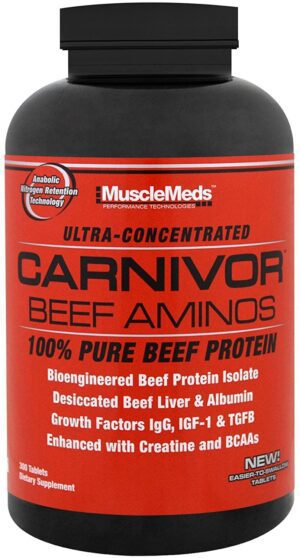 MuscleMeds Carnivor Beef Aminos 300 Tablets, 100% Pure Beef Protein